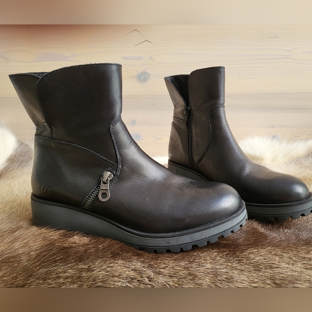 EUC Lumberjack Leather Moto Boots Wedge Heel size 39